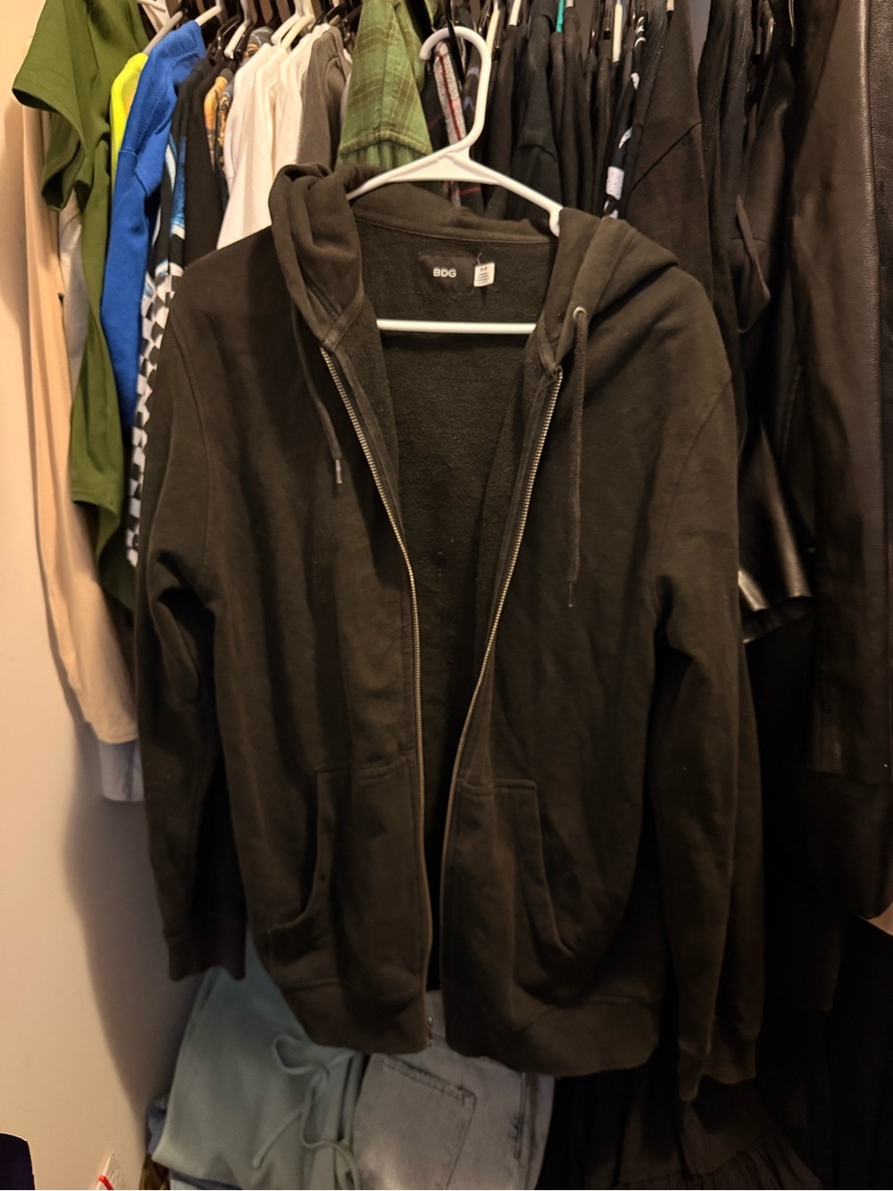 BDG Men's Dark Black Full-Zip Hoodie Jacket